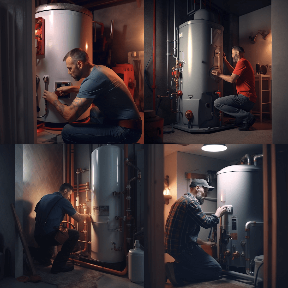 ai generated image of a plumber installing a hot water heater